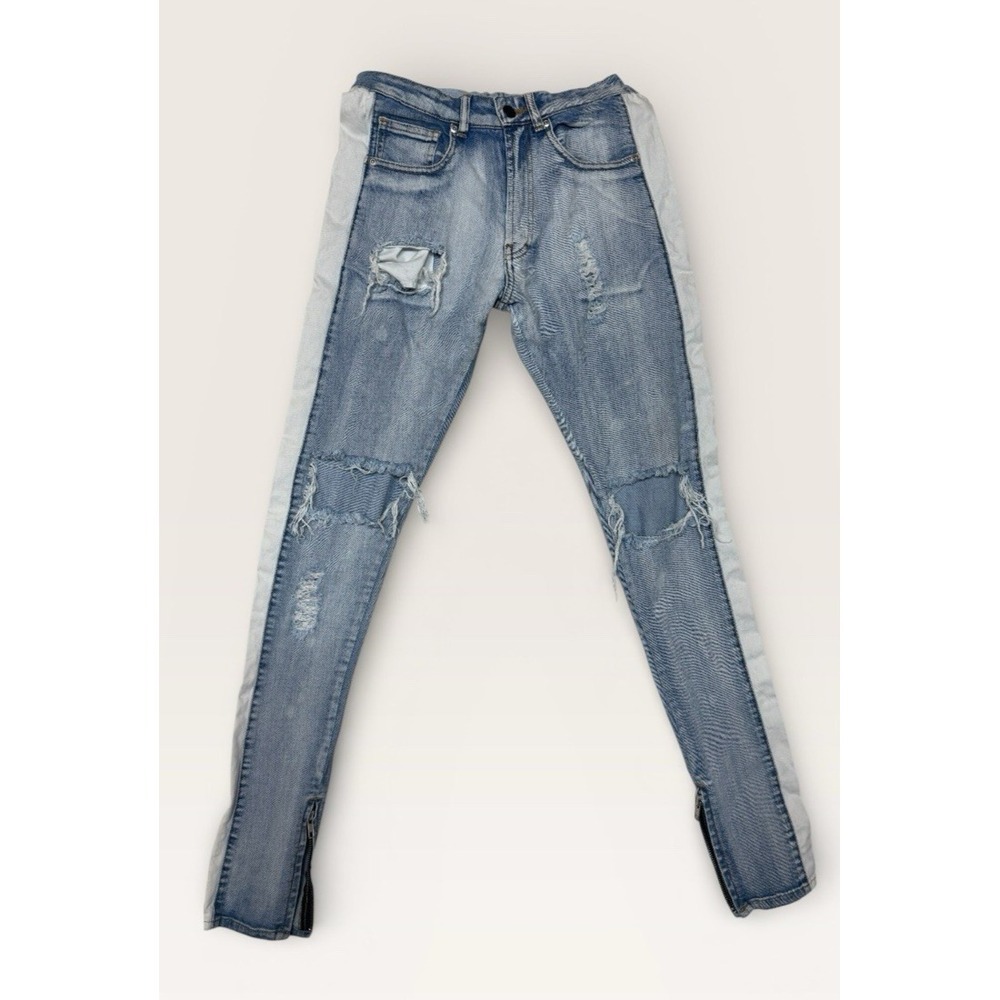 Lakenzie Men's Side Stripe Distressed Ankle Zipper Skinny Jeans Size 30 x 32 - Picture 4 of 10